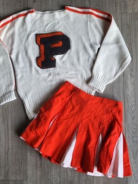 Vtg 1970s Princeton Cheer Uniform Stadium Shaker Sweater Skirt Ivy League P READ